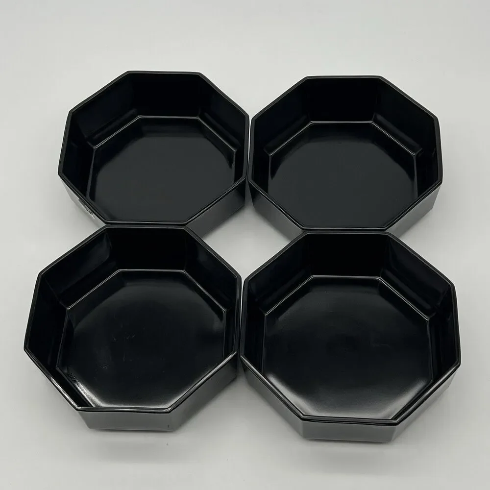 VTG Arcoroc France Octime Black Glass Octagonal 5.5 Inch Dinnerware Bowls Set 4
